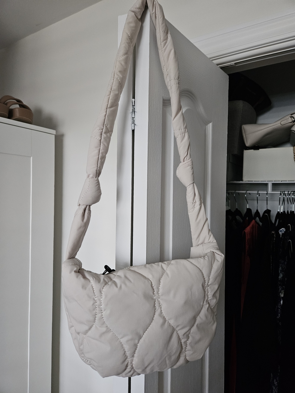 Quilted Shoulder Bag in Light Beige